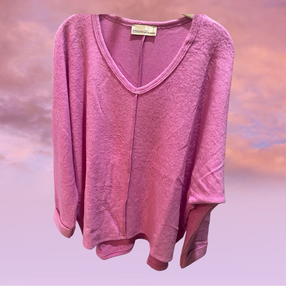 Zenana Bright Mauve V-Neck Women's Pullover Top